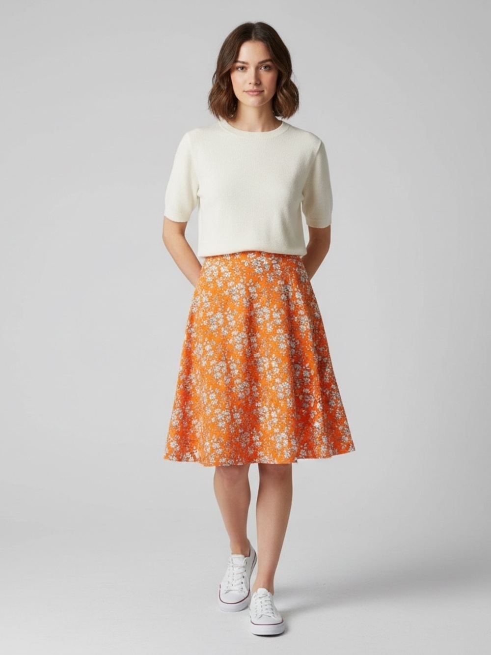 Tickled Teal Orange Floral A-Line Skirt